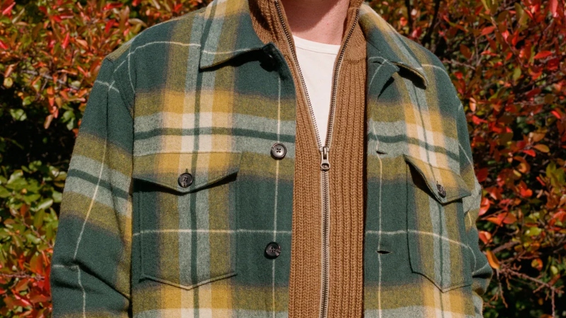 Corridor Ombre Plaid Military Jacket - Green